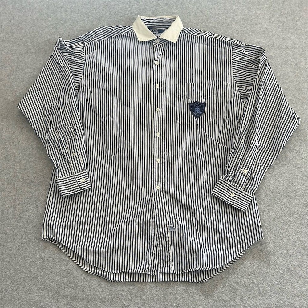 Polo Ralph Lauren Shirt Mens Large Blue Striped Button Up Long Sleeve Dress Casu